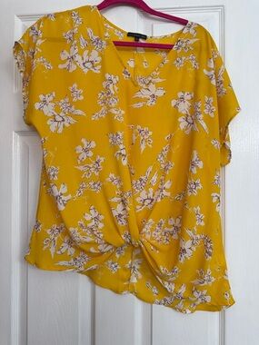 Women's Yellow Floral Twist-Front Blouse